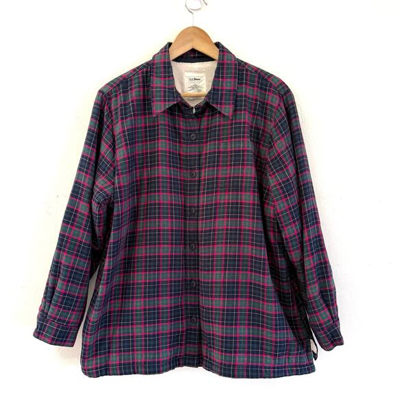 L.L. Bean Jackets & Blazers - L.L. Bean Button Down Shirt Flannel Women Size Large Plaid Sherpa Fleece Shacket